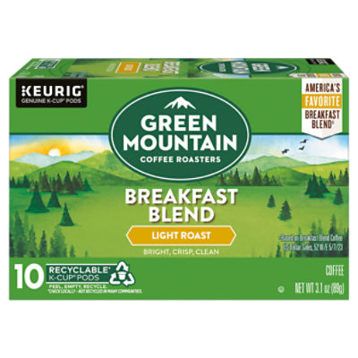 Green Mountain Coffee Roasters Breakfast Blend Light Roast Coffee K-Cup Pods, 10 count, 3.1 oz
