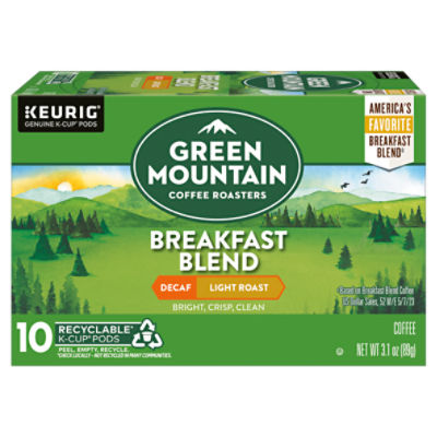 Green Mountain Coffee Roasters Breakfast Blend Decaf Light Roast Coffee K-Cup Pods, 10 count, 3.1 oz