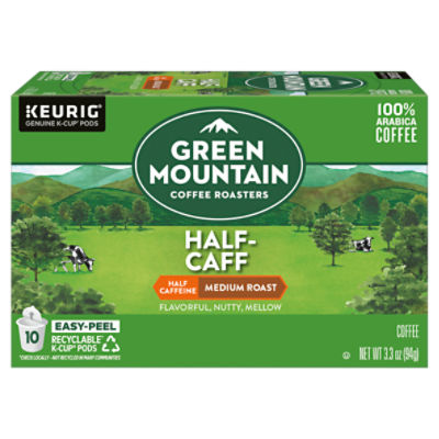 Green Mountain Coffee Roasters Half Caffeine Medium Roast Coffee K-Cup Pods, 10 count, 3.3 oz