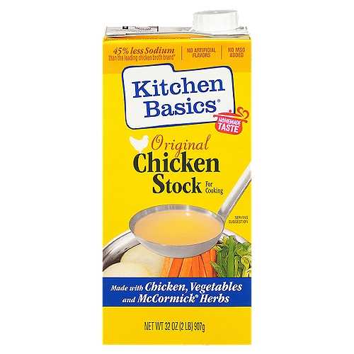 Kitchen Basics Original Chicken Stock, 32 fl oz
Inspired by the hearty, rich taste of homemade chicken stock, Kitchen Basics Original Chicken Stock is a full-flavored shortcut to many delicious meals. Made with chicken and vegetables and McCormick herbs and spices.
This ready-to-use stock is an easy way to bring scratch-made taste to everyday dishes like rice and quinoa, sauteed vegetables and even mashed potatoes to life. Our favorite way to enjoy? Go the classic route and incorporate chicken stock as a base for your favorite chicken noodle soup recipes.