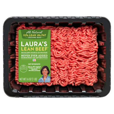 Laura's Lean Beef All Natural 92% Lean 8% Fat Ground Beef, 16 oz, 16 Ounce