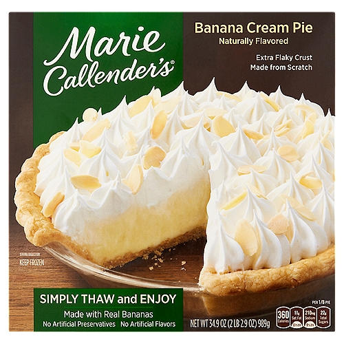 Marie Callender's Banana Cream Pie, 34.9 oz
The Perfect Pie Everytime
Desserts with made from scratch crusts that look and taste as great as homemade. Simply thaw and enjoy.