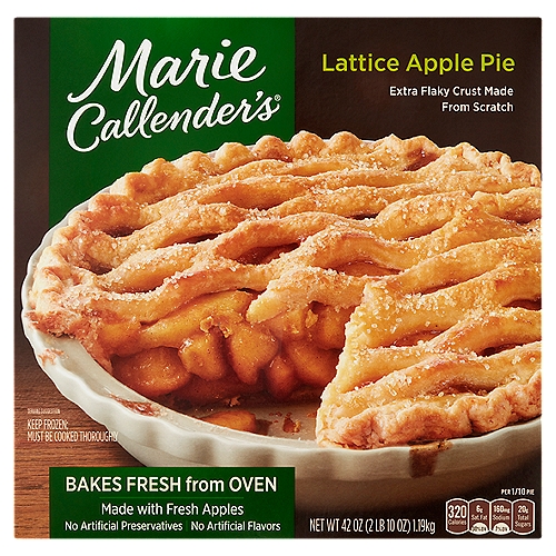 Marie Callender's Lattice Apple Pie, 42 oz
The Perfect Pie Everytime
Desserts with made from scratch crusts that look and taste as great as homemade. Baked fresh from your oven.