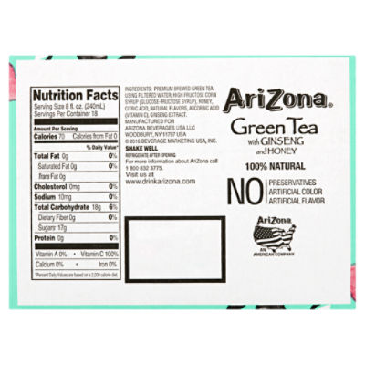 AriZona Green Tea with Ginseng and Honey, 12 oz, 12 count - The Fresh Grocer