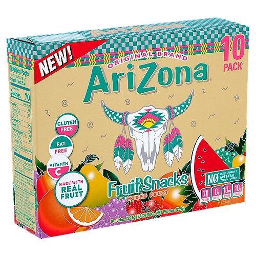 AriZona Mixed Fruit Snacks, 0.9 oz, 10 count
Juicy Flavors
Fruit Punch
Mucho Mango
Watermelon
Grapeade
Orangeade