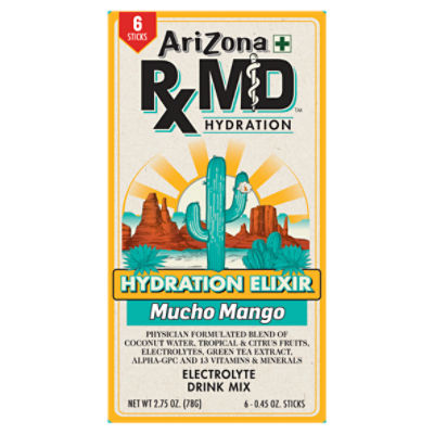 AriZona RXMD Hydration Elixir Mucho Mango Electrolyte Drink Mix, 0.45 oz, 6 count