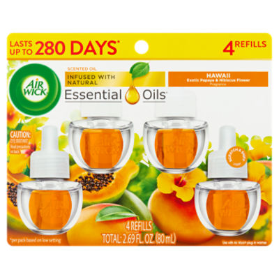 Air Wick Hawaii Exotic Papaya & Hibiscus Flower Fragrance Scented Oil Refills, 4 count, 2.69 fl oz