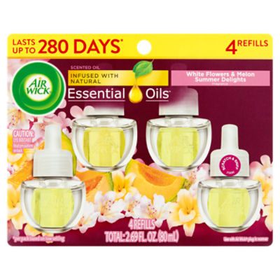 Air Wick White Flowers & Melon Summer Delights Fragrance Scented Oil Refills, 4 count, 2. 69 fl oz