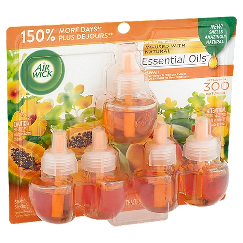 Air Wick Essential Oils Hawaii Scented Oil Refills, 0.67 fl oz, 5 count