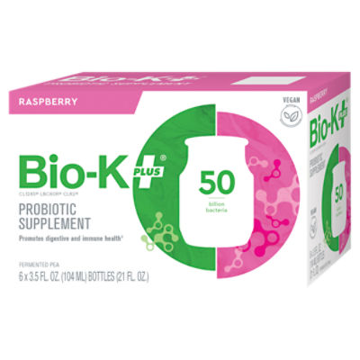 Bio-K PLUS Raspberry Fermented Pea Probiotic Supplement, 3.5 fl oz, 6 count