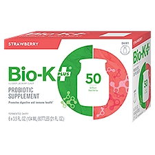 Bio-K PLUS Strawberry Fermented Dairy Probiotic Supplement, 3.5 fl oz, 6 count