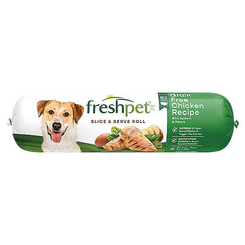 Freshpet Healthy & Natural Dog Food, Fresh Grain Free Chicken Roll, 1.5lb
Real Food - Fresh from the Fridge®

This 1.5 Lb Package of Freshpet® Select is Made with...
15 Oz of US Farm Raised Chicken & Chicken Liver
2 Oz of Garden Vegetables + Essential Vitamins & Minerals
About 1 Egg

Freshpet® Select Grain Free Chicken Recipe with Spinach & Potato is formulated to meet the nutritional levels established by the AAFCO Dog Food Nutrient Profiles for adult maintenance.