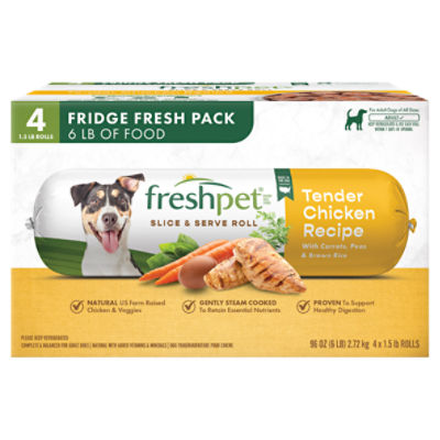 Freshpet Tender Chicken Recipe Slice & Serve Roll Adult Dog Food Fridge Fresh Pack, 1.5 lb, 4 Count