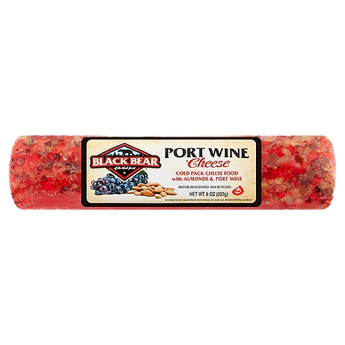 Black Bear Port Wine Cheese Log, 8 oz
Cold Pack Cheese Food with Almonds & Port Wine