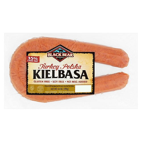 Black Bear Turkey Polska Kielbasa, 14 oz
35% less fat & 30% less sodium than USDA Data for Turkey & Beef Polish Kielbasa