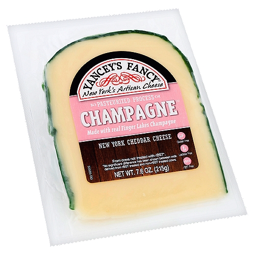 Yancey's Fancy Champagne New York Cheddar Cheese, 7.6 oz
From cows not treated with rBST*.
*No significant difference has been shown between milk derived from rBST treated and non-rBST treated cows.