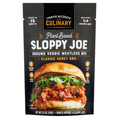 Urban Accents Plant Based Sloppy Joe Classic Honey BBQ Ground Veggie Meatless Mix, 3.5 oz