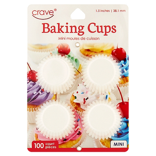 Crave Mini Baking Cups, 100 count
Fluted baking cups ideal for making mini-sized muffins, cupcakes or holiday treats. Our mini-sized baking cups can also be used as dishes for decorative candy, goodies, or nuts.