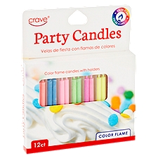 Crave Color Flame Party Candles with Holders, 12 count