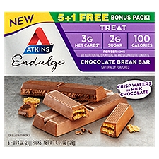 Atkins Endulge Chocolate Break Bar Bonus Pack, 0.74 oz, 6 count, 4.44 Ounce