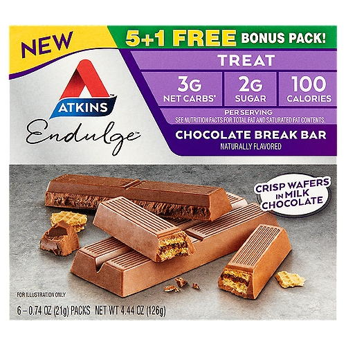 Atkins Endulge Chocolate Break Bar Bonus Pack, 0.74 oz, 6 count