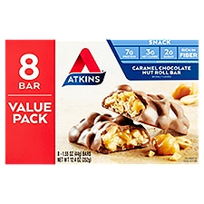Atkins Caramel Chocolate Nut Roll Snack Bar Value Pack, 1.55 oz, 8 count, 12.4 Ounce