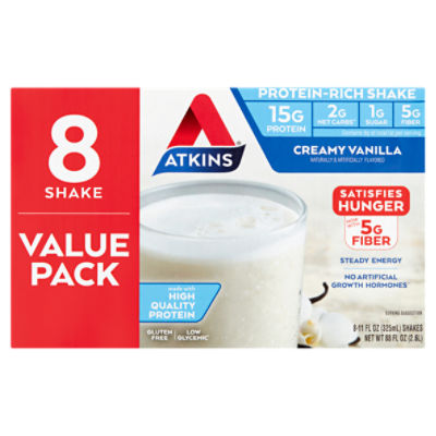 Atkins Creamy Vanilla ProteinRich Shake Value Pack, 11 fl oz, 8 count