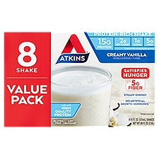 Atkins Creamy Vanilla Protein-Rich Shake Value Pack, 11 fl oz, 8 count, 87.92 Fluid ounce