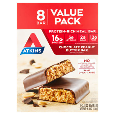 Atkins Chocolate Peanut Butter Bar Value Pack, 2.12 oz, 8 count