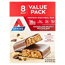 Atkins Chocolate Peanut Butter Bar Value Pack, 2.12 oz, 8 count