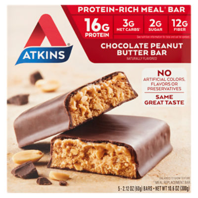 Atkins Chocolate Peanut Butter Bar, 2.12 oz, 5 count