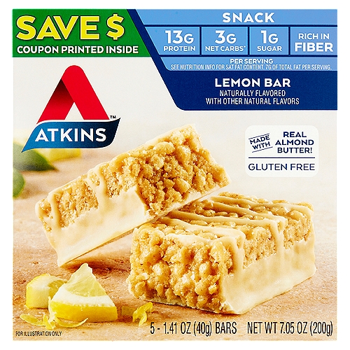Atkins Lemon Bar, 1.41 oz, 5 count