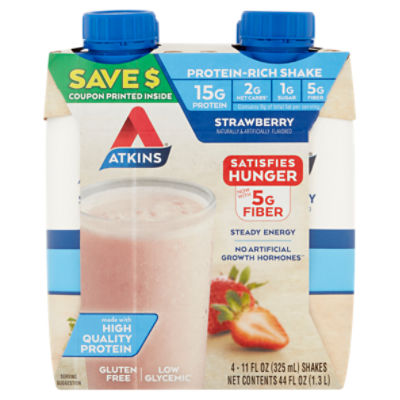 Atkins Strawberry Protein-Rich Shake, 11 fl oz, 4 count, 1.3 Litre