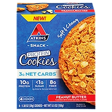 Atkins Peanut Butter Protein Cookies Snack, 1.38 oz, 4 count