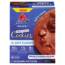 Atkins Double Chocolate Chip Protein Snack Cookies, 1.38 oz, 4 count