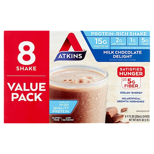 Atkins Milk Chocolate Delight Protein-Rich Shake Value Pack, 11 fl oz, 8 count