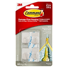 Command Brand Small Stainless Steel Metal, Hooks, 1 Each