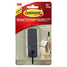 Command™ Medium Matte Black Hook, 1 Hook, 2 Strips