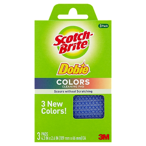 Scotch-Brite® Dobie™ Colors All Purpose Pads, 4.3 in x 2.6 in. x 0.5 in, 3/Pack