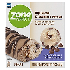 Zone Perfect Chocolate Chip Cookie Dough Bars, 1.58 oz, 5 count