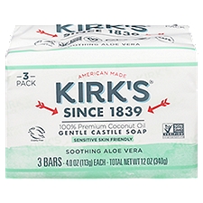 Kirk's Soothing Aloe Vera Gentle Castile Soap, 4.0 oz, 3 count