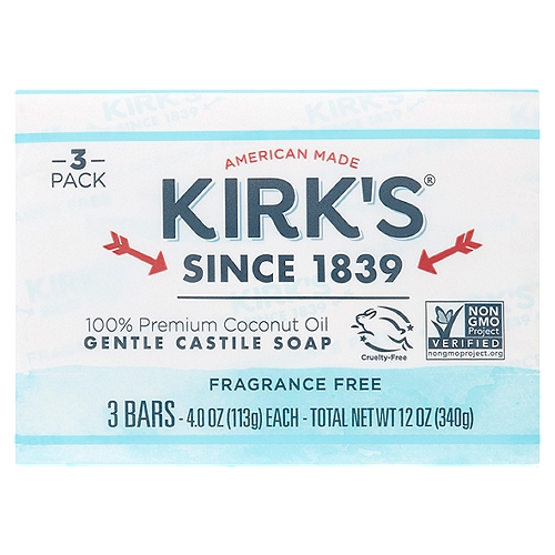 Kirk's Fragrance Free Gentle Castile Soap, 4.0 oz, 3 count