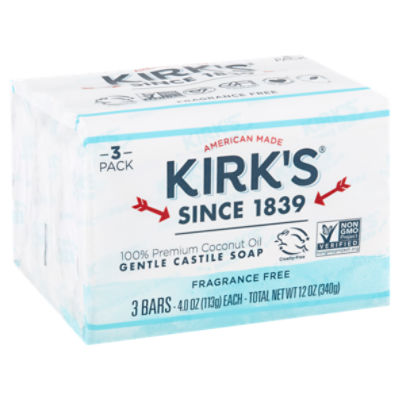 Kirk's Fragrance Free Gentle Castile Soap, 4.0 oz, 3 count