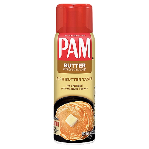 Pam Rich Butter No-Stick Cooking Spray, 5 oz
PAM Non Stick Butter Cooking Spray makes cleaning cookware quick and easy. Formulated for superior no-stick performance, this no stick spray for cooking will help you effortlessly pull off your next meal. This butter flavored spray is perfect for eggs, pancakes or grilled cheese sandwiches. PAM Nonstick Butter Spray has 0 calories per serving and is great for fat free cooking.