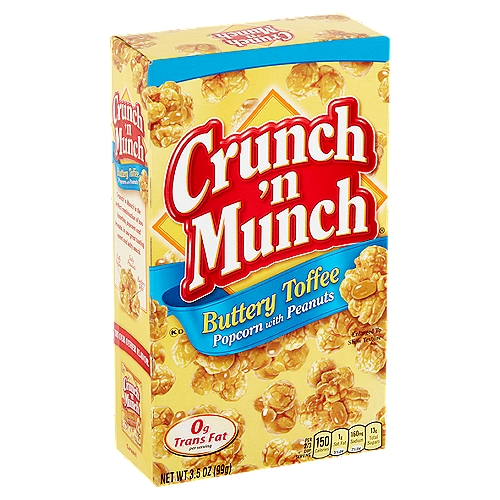 Crunch 'n Munch Buttery Toffee Popcorn with Peanuts, 3.5 oz
Crunch 'n Munch is the perfect combination of two favorites, popcorn and peanuts, in one great tasting sweet and salty snack.