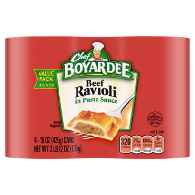 Chef Boyardee Beef Ravioli in Pasta Sauce Value Pack, 15 oz, 4 counts, 60 Ounce