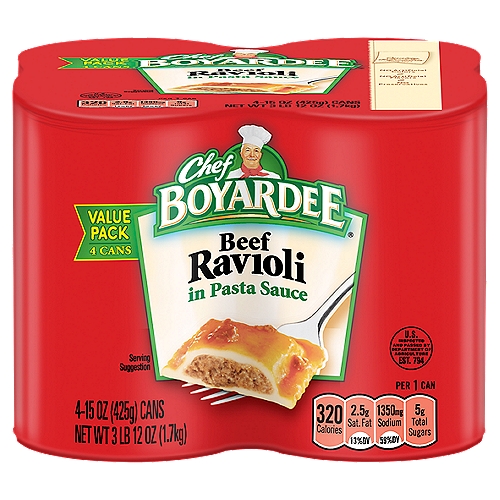 Chef Boyardee Beef Ravioli in Pasta Sauce Value Pack, 15 oz, 4 counts