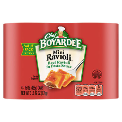 Chef Boyardee Mini Ravioli Beef Ravioli in Pasta Sauce Value Pack, 15