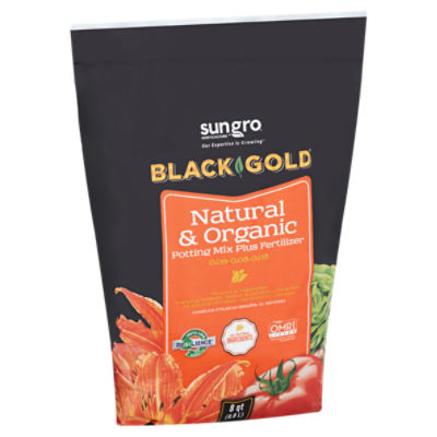 Sun Gro Horticulture Black Gold Natural & Organic Potting Mix Plus Fertilizer, 8 qt