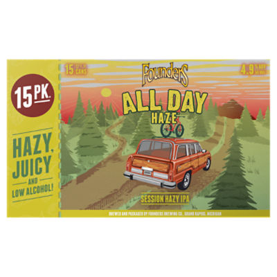 Founders All Day Haze, Session Hazy IPA, 12 fl oz, 15 count, 180 liq ounce